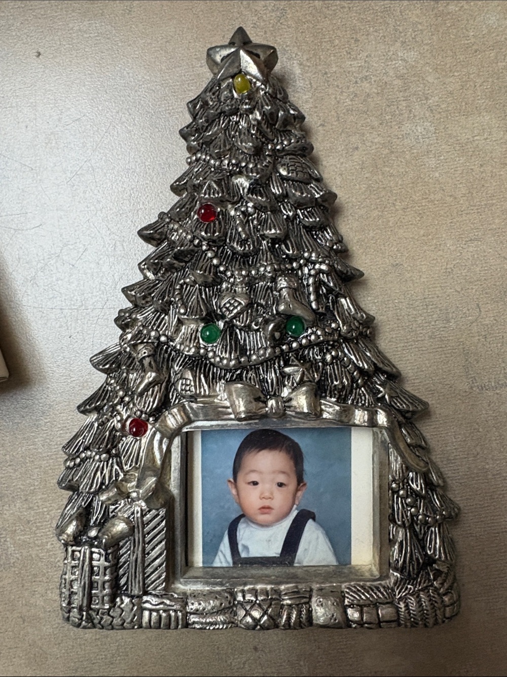 Christmas Tree Picture Frame - Silver with Colored Accents